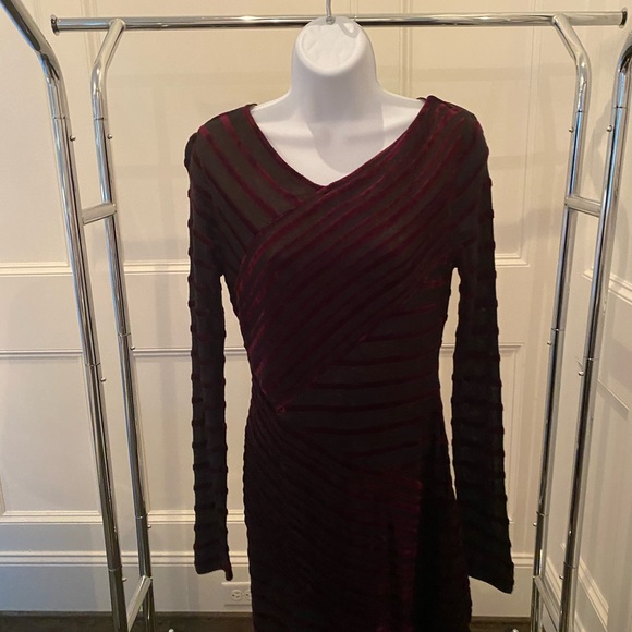 BCBGMaxAzria Black and Red Striped Long Sleeve Dress - Picture 2 of 5